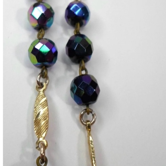 Vintage Purple AURORA BOREALIS CHOKER Necklace Double Strand Glass W Germany 17" - Picture 4 of 6